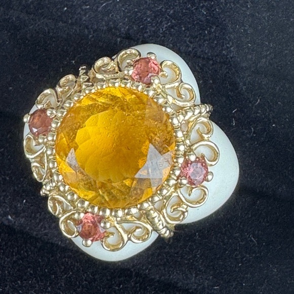 Designer Citrine, Garnet, Porcelain Ring, 14K FP SIZE 6.5 – GORGEOUS - Picture 6 of 13